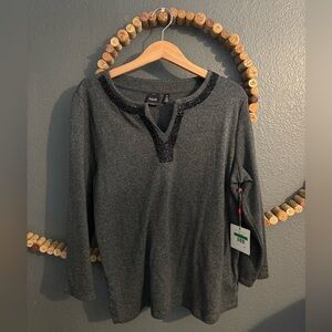 Rafaella Charcoal Long Sleeve Top with Black Accents NWT